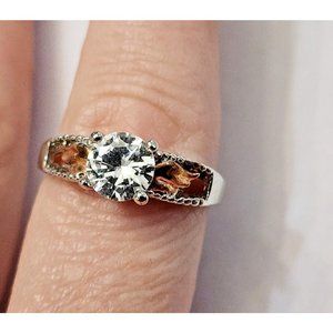 Cubic Zirconia CZ Gold Wings Silver Plated Ring Sz 9